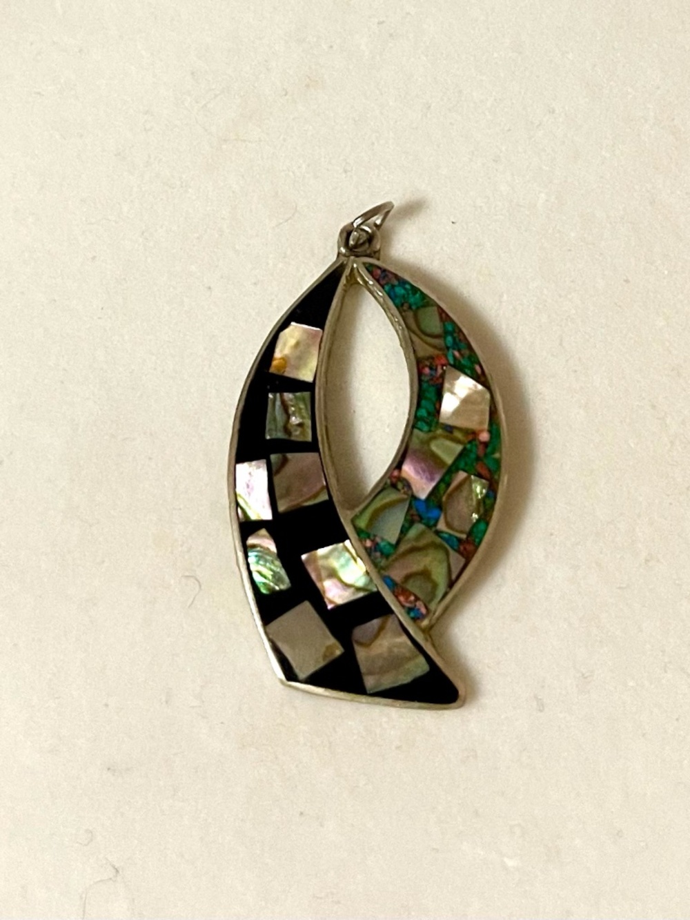 Vintage Alpaca Silver Pendant with Abalone Inlay